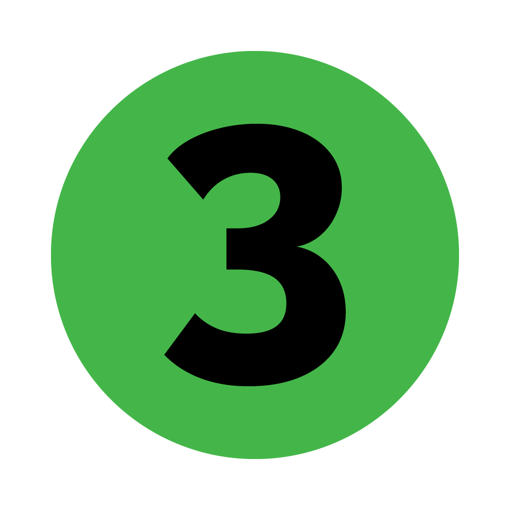 This is a simple image displaying the number three in black on a bright green circular background, centered and taking up most of the space.